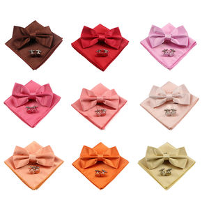 ชุดผ้าเช็ดหน้าหูกระต่ายของผู้ชายชุดกระดุมข้อมือผ้าเช็ดหน้าโพลีเอสเตอร์ผูกโบว์ชุดของขวัญแต่งงาน - Product Image 3