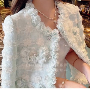 Abrigo de lana con borde de flores de lujo ligero para <span class=keywords><strong>mujer</strong></span>, Top de traje corto de un solo pecho para <span class=keywords><strong>trabajo</strong></span> pesado de celebridades de otoño - Product Image 5