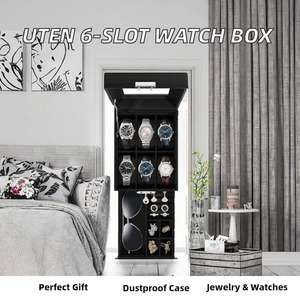 Boîte de rangement de luxe pour montres avec fenêtre transparente, 6 emplacements pour montres et tiroir à bijoux pour bagues, lunettes de soleil et boucles d'oreilles - Product Image 2