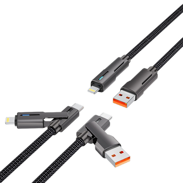 High-Speed 4-in-1 LED Braided Nylon Charging Cable 60W USB Type-C Multi-Charger Pure Copper for Multiple Devices & Computers