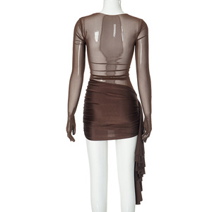 Nuovo Abito Casual in Rete Elasticizzata con Collo Arricciato <span class=keywords><strong>e</strong></span> Dettagli Trasparenti, Vestito Estivo da Donna 2026, Prodotti di Tendenza - Product Image 4