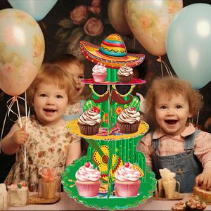 メキシコのパーティーケーキスタンド3層メキシコの誕生日パーティーカップケーキスタンドサボテンケーキスタンド - Product Image 5