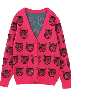 UG Весна для девочек индивидуальный дизайн на заказ двухцветный трикотаж с животным узором украшенный вязаный Свободный кардиган Повседневный свитер для женщин