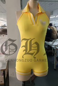 Combinaison courte Y2K pour femme avec logo personnalisé, manches courtes, fermeture éclair sur le devant, décontractée, pour le yoga et l'entraînement - Product Image 3