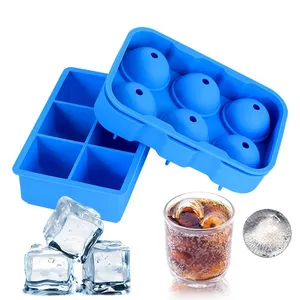 Silicone Ice Cube Trays 2 Pack- Sphere & Square Ice Cube Molds Ball Maker for Whiskey Cocktail