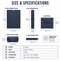 Juego de 5 Accesorios de Oficina de Cuero PU Personalizado, Funda para Portátil, Tapete Enrollable para Escritorio, Bolsa para Accesorios, Estuche para Gafas, Organizador de Cables