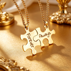 Colliers de couple en forme de puzzle, plaqués or 18 carats sans nickel, gravés personnalisés, assortis <span class=keywords><strong>pour</strong></span> les amoureux, « Forever & Always » - Product Image 3