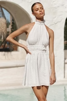 Robe mini blanche sans bretelles pour femme, avec fermeture éclair au dos, corsage ajusté et jupe évasée, tenue de soirée d'été, vente en gros, personnalisable