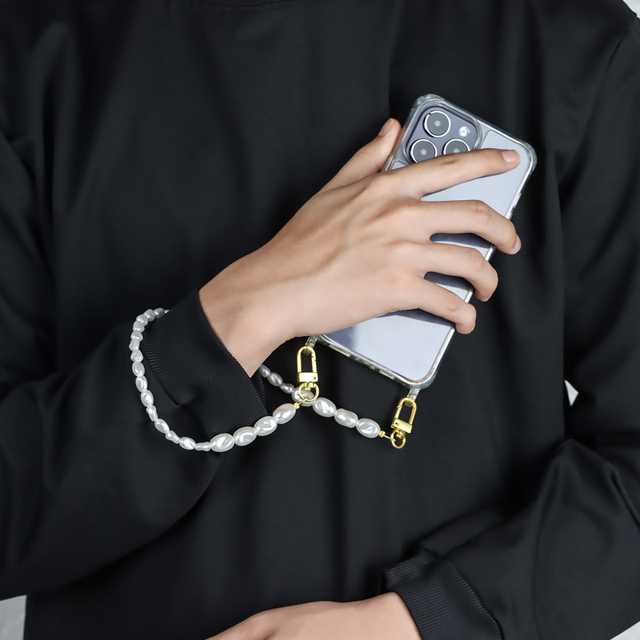 2025 New Fashion Pearl Embellished Crossbody Necklace Wristlet Phone Lanyard Charm Chain Mobile Phone Accessories Stylish Strap