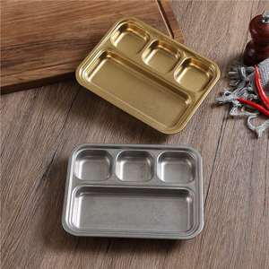 304 Stainless Steel Retro <b>BBQ</b> Plate With Three Compartment Dish Multifunctional Serving <b>Tray</b> For Snack Steak And Dumpling - Product Image 2