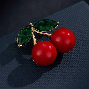 Muyu Cherry Brooch Zinc Alloy Women's Party Lapel Pin Fruit Shape Claw Setting - Product Image 2