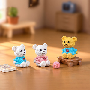 ミニチュアテディベア フィギュア 置物 プラスチック製 ドールハウス ガーデニング インテリア雑貨 - Product Image 3