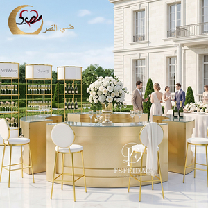 Comptoir de bar mobile semi-circulaire moderne en acier inoxydable et verre miroir pour mariage, événement, hôtel et cave à vin - Product Image 6