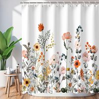 Ensemble de rideaux de douche bohèmes à motifs floraux, imprimé plantes sauvages du printemps, tissu polyester imperméable, rideau de bain pour la décoration de la salle de bain