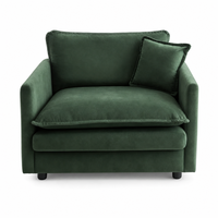 Fauteuil de lecture carré en chenille verte, une place, rembourré avec rembourrage en mousse, assise profonde, pour salon, avec coussin décoratif