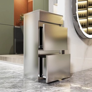 Modernos y Sencillos Gabinetes de Pared para Salón de Belleza y Barbería, de Dos Niveles, en Acero Inoxidable Dorado, Plateado y Negro - Product Image 1
