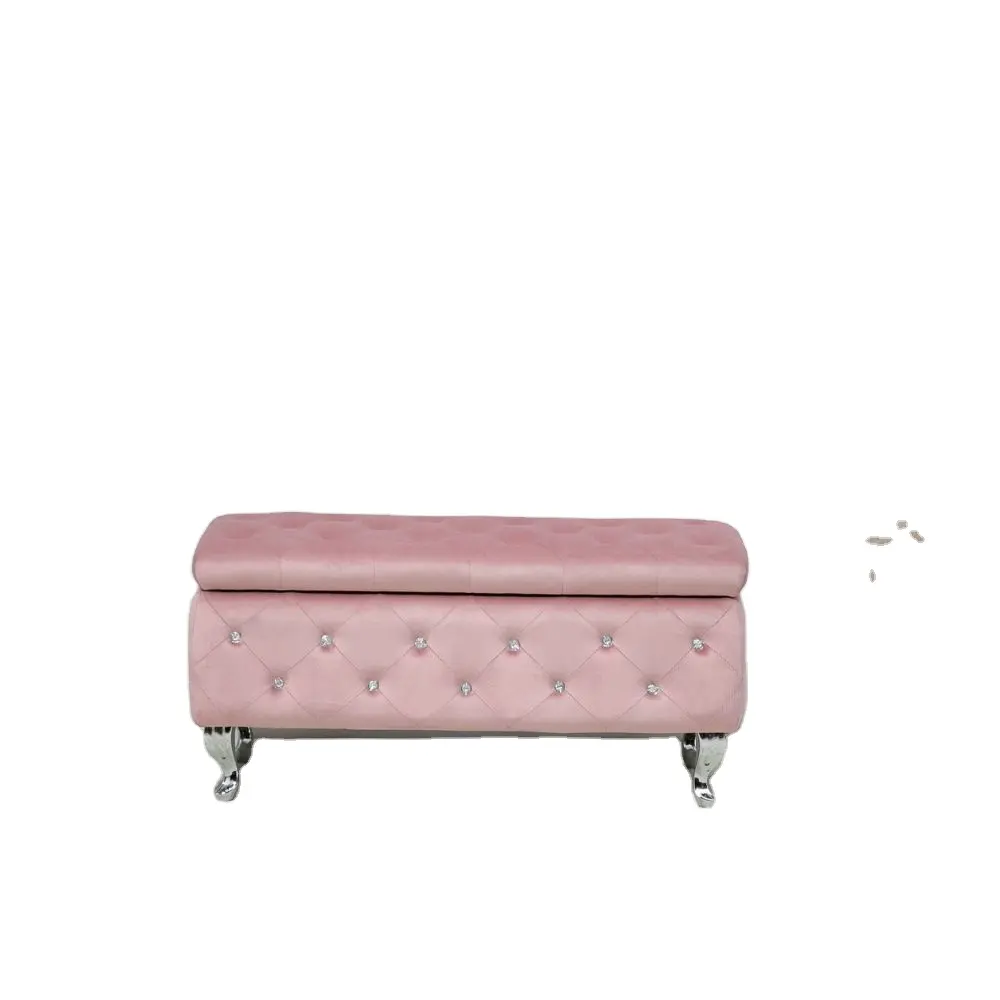 CSON design moderno stile velluto rosa lungo ad alta capacità panca di seduta sgabello pouf con argento piedi all'ingrosso
