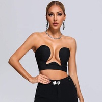Débardeur court sexy pour femme, style club, en tricot respirant et écologique, avec empiècement poitrine sans bretelles et détails ajourés