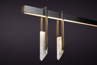 Lustre linéaire de luxe italien moderne et minimaliste en cristal de quartz et laiton avec LED pour table à manger, îlot de cuisine, villa