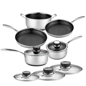 Manufacturer Honeycomb Stainless Steel Frying Pan Sus304 Non-stick Pots And Pans Nonstick Cookware Set