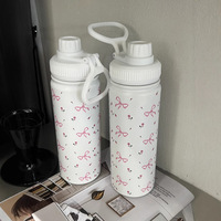 Thermos portable en acier inoxydable à isolation sous vide, motif floral nœud papillon, pour voiture, sports/fitness en extérieur 6-12