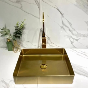304 Stainless steel Countertop Wash Basin <strong>Rectangular</strong> Morden Luxury Bathroom <strong>Sinks</strong> For Hotel Villa Public With Gun Gray Gold - Product Image 3