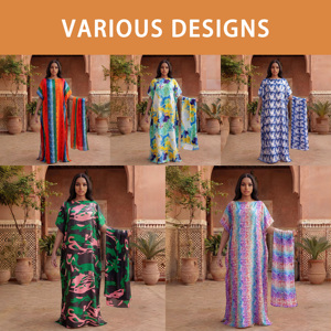 Spring <strong>Summer</strong> Cover up Set for Women Artistic Color Block <strong>Kaftan</strong> &amp; Scarf/Shawls Lightweight Polyester Ready Stock - Product Image 2