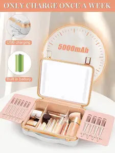 Customize Portable Travel Smart Foldable Touch Screen Pu Cosmetic Vanity Case Storage Makeup Organizer Box With Led Light Mirror