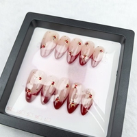 Ongles artificiels faits à la main 100%, ongles portables français rouges, ongles à presser réutilisables de haute qualité