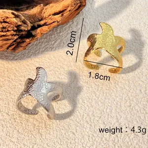 Bague ouverte en acier inoxydable réglable à la mode pour femmes en gros 18K étanche plaqué métal étoile de mer Cheep bijoux - Product Image 6