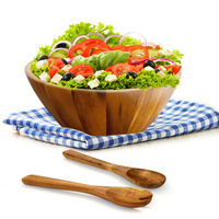Ensemble de 3 bols à salade en bois d'acacia écologique de style vintage avec des bols de 12 pouces certifiés LFGB pour les cadeaux d'affaires