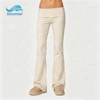 Pantalon de yoga décontracté pour femme, en coton doux et extensible, avec taille pliante rayée personnalisée et jambes évasées