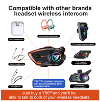 Y80-2X Full Duplex 800m headphone interkom nirkabel, headphone interkom nirkabel untuk helm sepeda motor dengan kualitas suara jernih