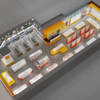 Étagère de présentation en métal sur mesure pour magasin de détail, armoire de rangement inférieure, gondole orange et blanche, solution complète pour l'ensemble du magasin