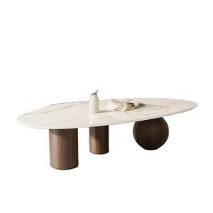 <span class=keywords><strong>Table</strong></span> <span class=keywords><strong>basse</strong></span> extensible en pierre frittée <span class=keywords><strong>blanche</strong></span> avec 3 pieds en acier inoxydable, design moderne de forme libre - Product Image 4
