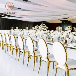 Chaises de salle de mariage, banquet, événement, décorations blanches et dorées, chaises de luxe en acier inoxydable doré, chaises de couple de mariage