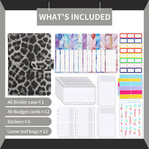Carpeta de cuaderno de cuero Pu con estampado de leopardo A5 <span class=keywords><strong>A6</strong></span>, bolsillo para planificador de presupuesto, sobres de presupuesto personal, sistema de carpeta con cremallera - Product Image 6