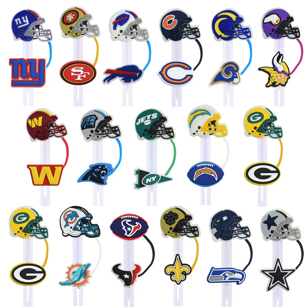 American Football Basketball Team Reusable Straws Tips Dust Toppers Covers Silicone Drinking Straw Topper Cover Straw charms