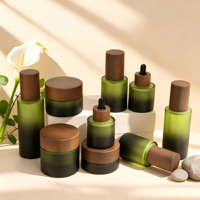 Flacon en verre vert foncé dégradé personnalisé avec couvercle en bois de zèbre, 30g-120ml, flacon compte-gouttes pour crème, flacon pulvérisateur, conteneur cosmétique recyclable