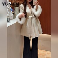 Manteau décontracté femme automne-hiver en laine et polyester, manches longues, patchwork, ouvert sur le devant, pour la vente en gros aux boutiques