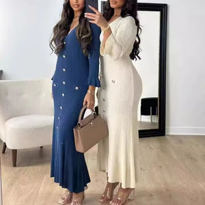 Abito estivo Sexy a manica lunga in puro colore, vestito aderente da donna - Product Image 1