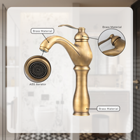 Robinet de lavabo monocommande en laiton massif, finition bronze antique, à un trou, pour salle de bain