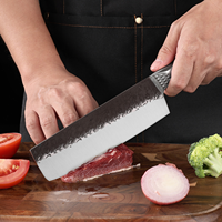 Couteau de Chef Forgé en Acier Inoxydable, Couteau de Boucher à Lame Ouverte avec Manche en Bois pour Hacher les Os et la Viande