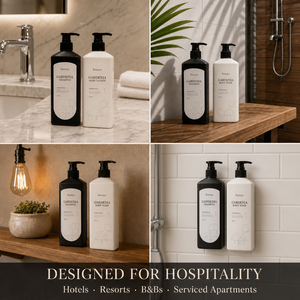 Ensemble d'articles de toilette Enroya Gardenia 388 ml, shampoing, après-shampoing, gel douche, lotion pour <span class=keywords><strong>le</strong></span> corps, extrait de gardénia, kit de salle de bain de luxe pour <span class=keywords><strong>hôtel</strong></span> - Product Image 5
