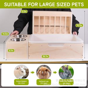 Estación de Alimentación de Madera para Conejos con Comedero y Bebedero Antivuelco para Conejos, Cobayas y Chinchillas - Product Image 2