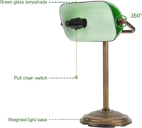 Lampe de bureau Bankers en fer avec abat-jour en verre blanc, style simple vintage rétro, interrupteur à chaîne, lampe de table pour la maison ou le bureau
