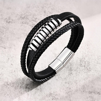 Mode personnalisé hommes accessoires bijoux en acier inoxydable bracelets en cuir noir