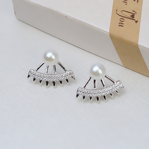 Boucle d'oreille en argent S925, 5-6 perles, accessoires de bijouterie DIY, plateau vide pour boucles d'oreilles personnalisées pour femmes, semi-finies, incrustation 1053 - Product Image 2