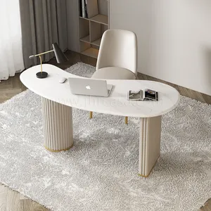 Mesa de designer de computador de madeira sólida branca, escritório curvo moderno, trabalho em casa, mesa escandinavo