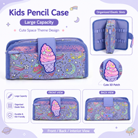 Trousse à crayons durable pour enfants, motif dessin animé mignon espace et crème glacée, multi-compartiments, en polyester, avec fermeture éclair, pour filles